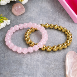 Alternative view of Rose Quartz & Golden Pyrite Bracelet Combo